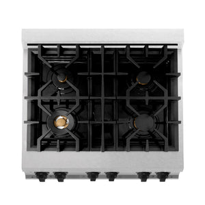 ZLINE Autograph Edition 30" 4.0 cu ft Dual Fuel Range with Gas Stove and Electric Oven in Fingerprint Resistant Stainless Steel with Matte Black Accents (RASZ-SN-30-MB)