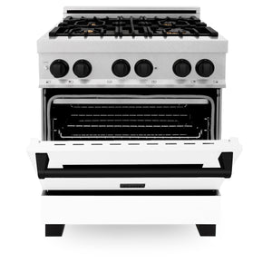 ZLINE Autograph Edition 30" 4.0 cu ft Dual Fuel Range with Gas Stove and Electric Oven in Fingerprint Resistant Stainless Steel with White Matte Door and Matte Black Accents (RASZ-WM-30-MB)