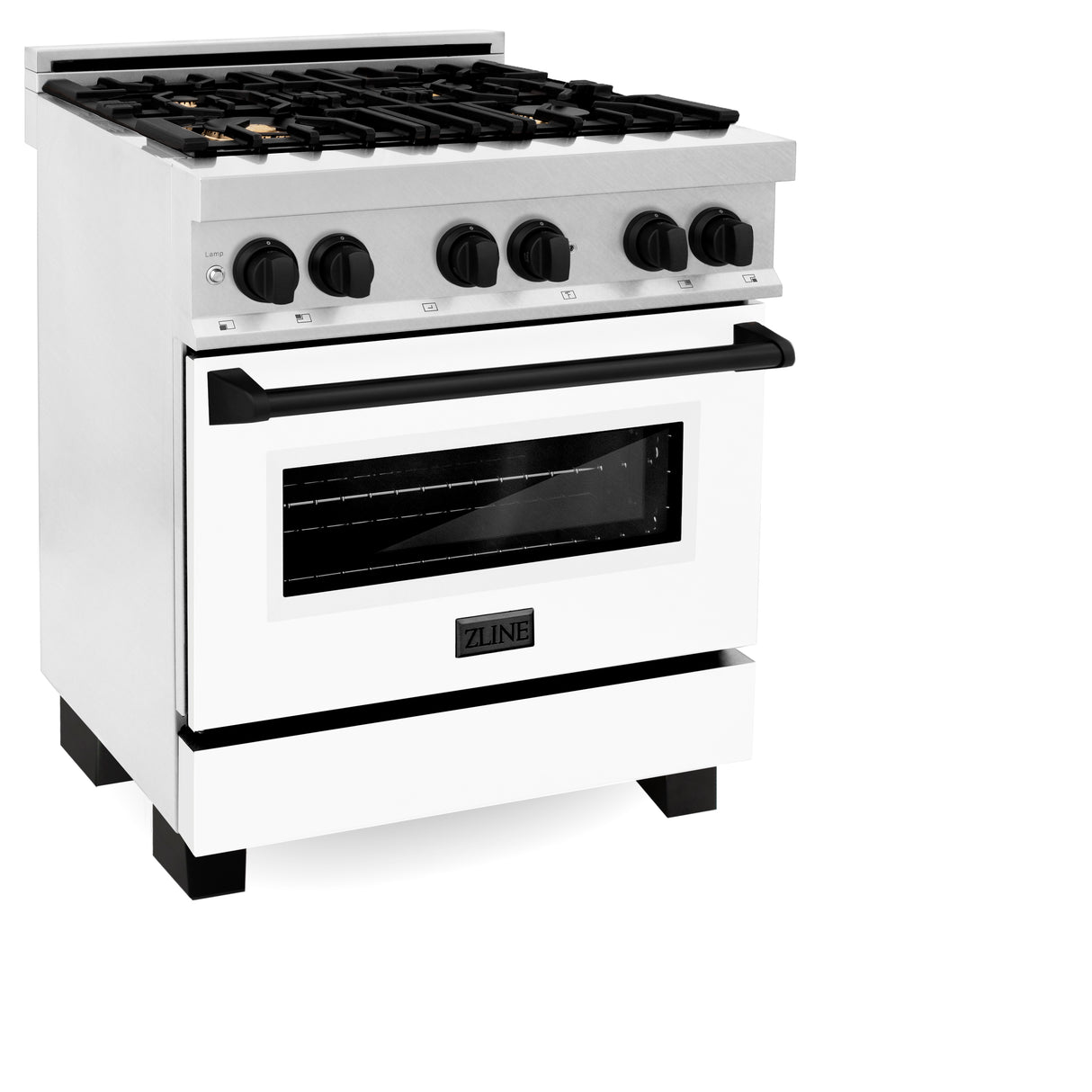 ZLINE Autograph Edition 30" 4.0 cu ft Dual Fuel Range with Gas Stove and Electric Oven in Fingerprint Resistant Stainless Steel with White Matte Door and Matte Black Accents (RASZ-WM-30-MB)