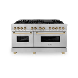 ZLINE Autograph Edition 60" 7.4 cu ft Dual Fuel Range with Gas Stove and Electric Oven in Stainless Steel with Champagne Bronze Accents (RAZ-60-CB)