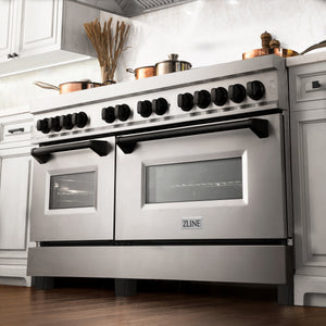 ZLINE Autograph Edition 60" 7.4 cu ft Dual Fuel Range with Gas Stove and Electric Oven in Stainless Steel with Matte Black Accents (RAZ-60-MB)