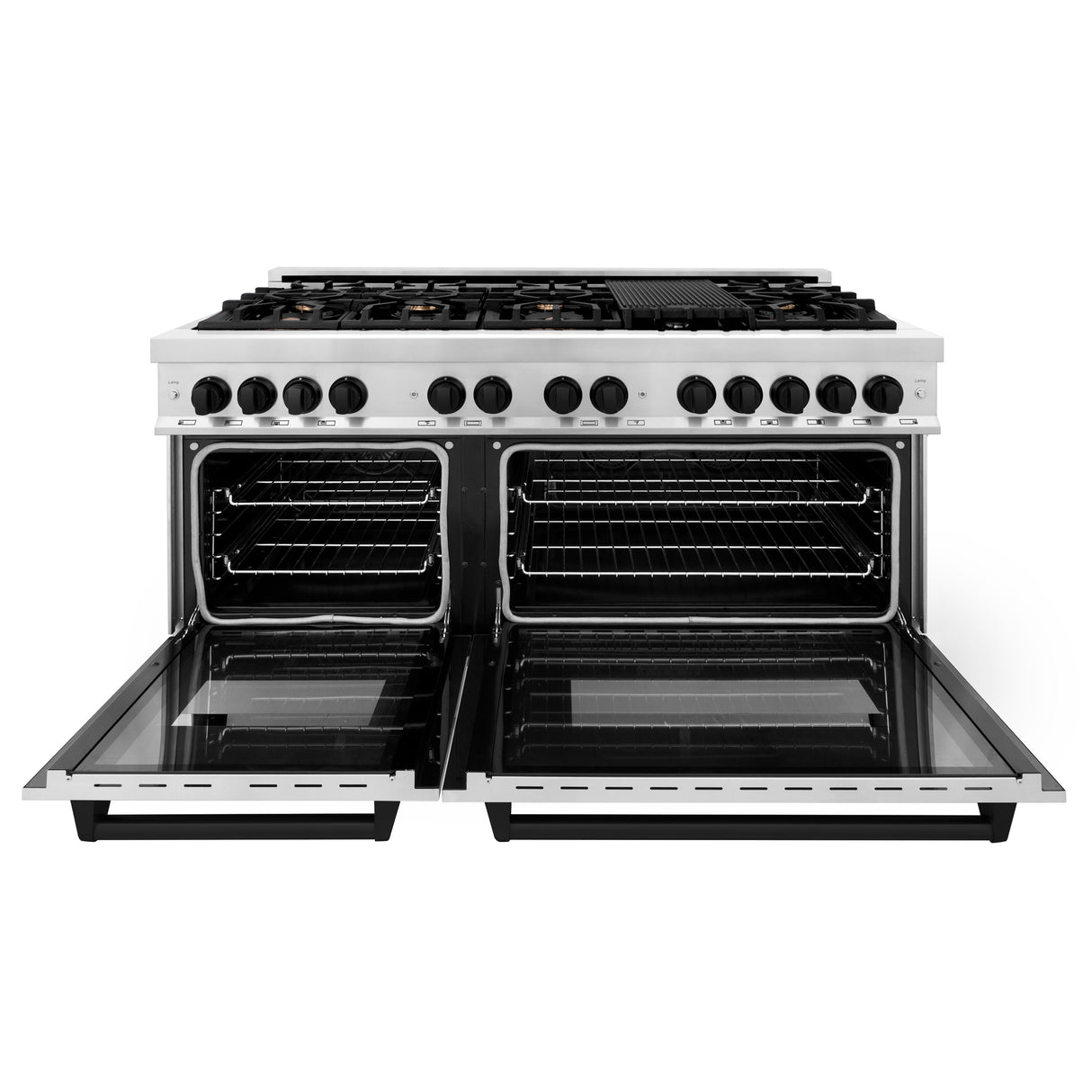 ZLINE Autograph Edition 60" 7.4 cu ft Dual Fuel Range with Gas Stove and Electric Oven in Stainless Steel with Matte Black Accents (RAZ-60-MB)