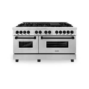 ZLINE Autograph Edition 60" 7.4 cu ft Dual Fuel Range with Gas Stove and Electric Oven in Stainless Steel with Matte Black Accents (RAZ-60-MB)