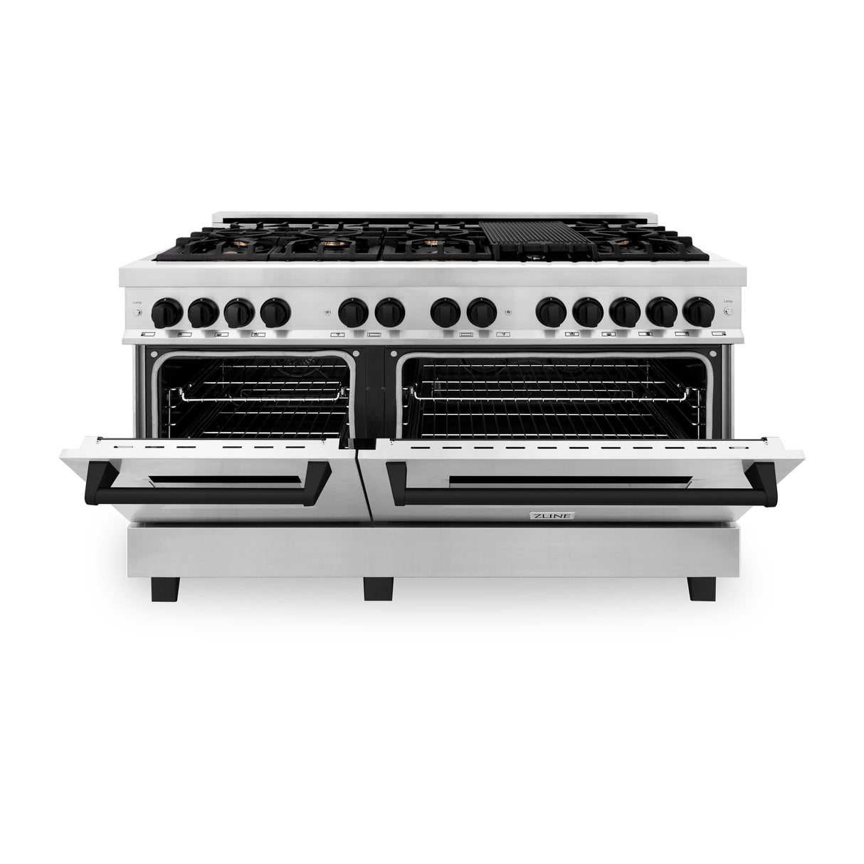 ZLINE Autograph Edition 60" 7.4 cu ft Dual Fuel Range with Gas Stove and Electric Oven in Stainless Steel with Matte Black Accents (RAZ-60-MB)