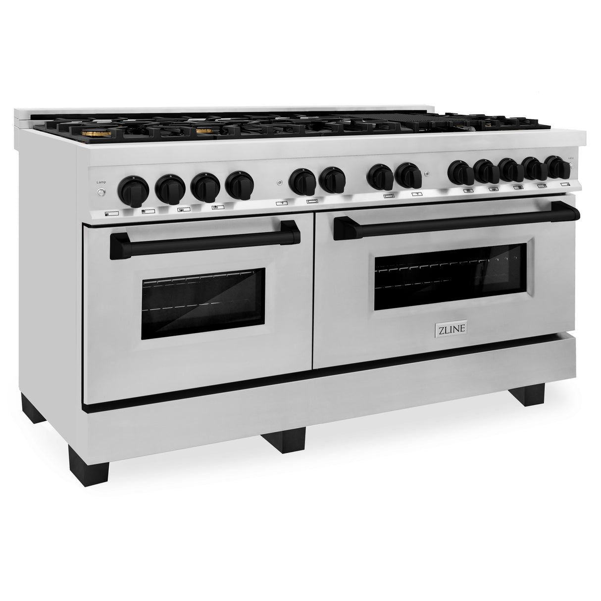 ZLINE Autograph Edition 60" 7.4 cu ft Dual Fuel Range with Gas Stove and Electric Oven in Stainless Steel with Matte Black Accents (RAZ-60-MB)