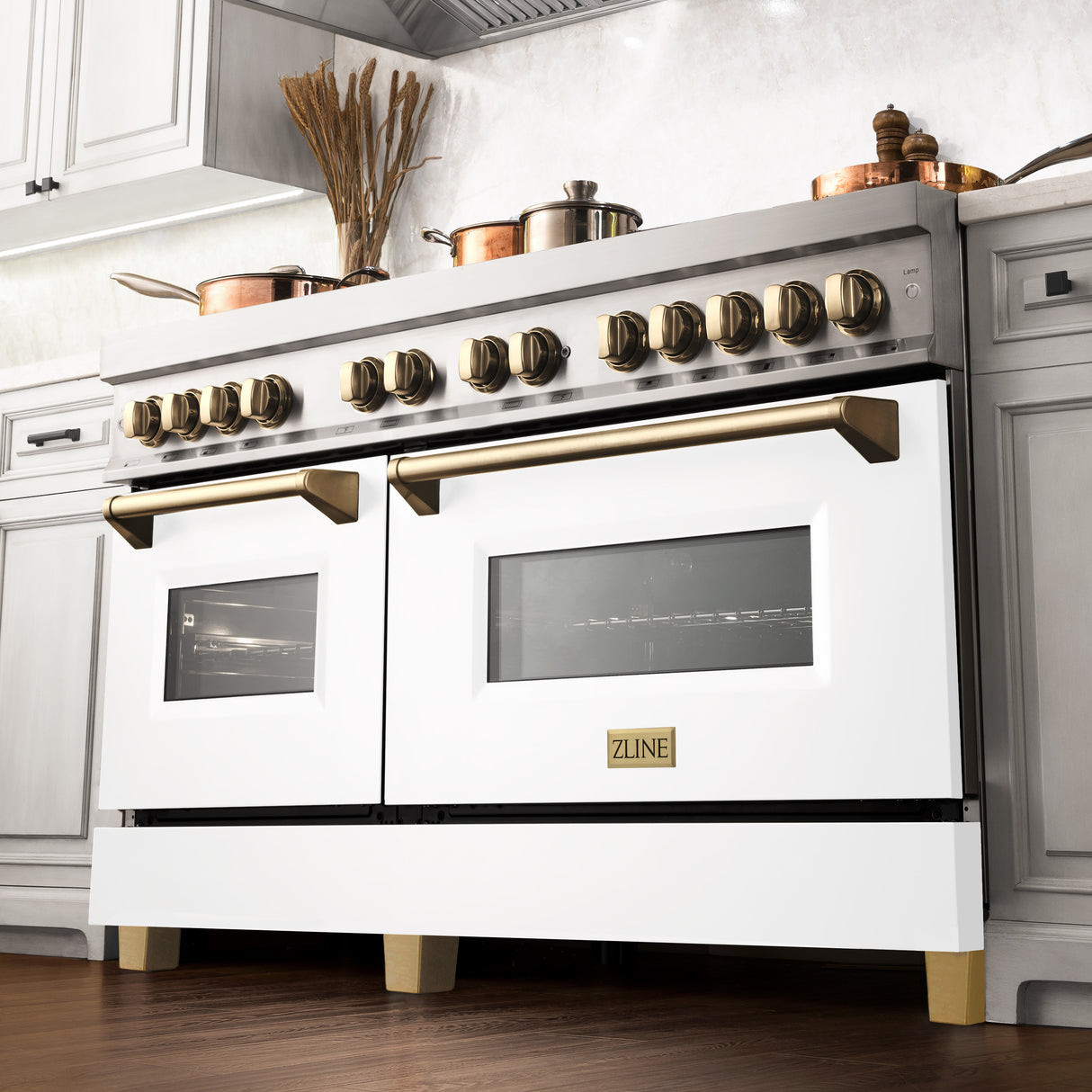 ZLINE Autograph Edition 60" 7.4 cu ft Dual Fuel Range with Gas Stove and Electric Oven in Stainless Steel with White Matte Door and Gold Accents (RAZ-WM-60-G)