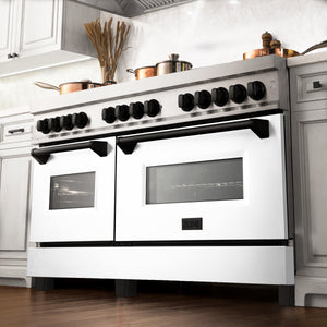 ZLINE Autograph Edition 60" 7.4 cu ft Dual Fuel Range with Gas Stove and Electric Oven in Stainless Steel with White Matte Door and Matte Black Accents (RAZ-WM-60-MB)