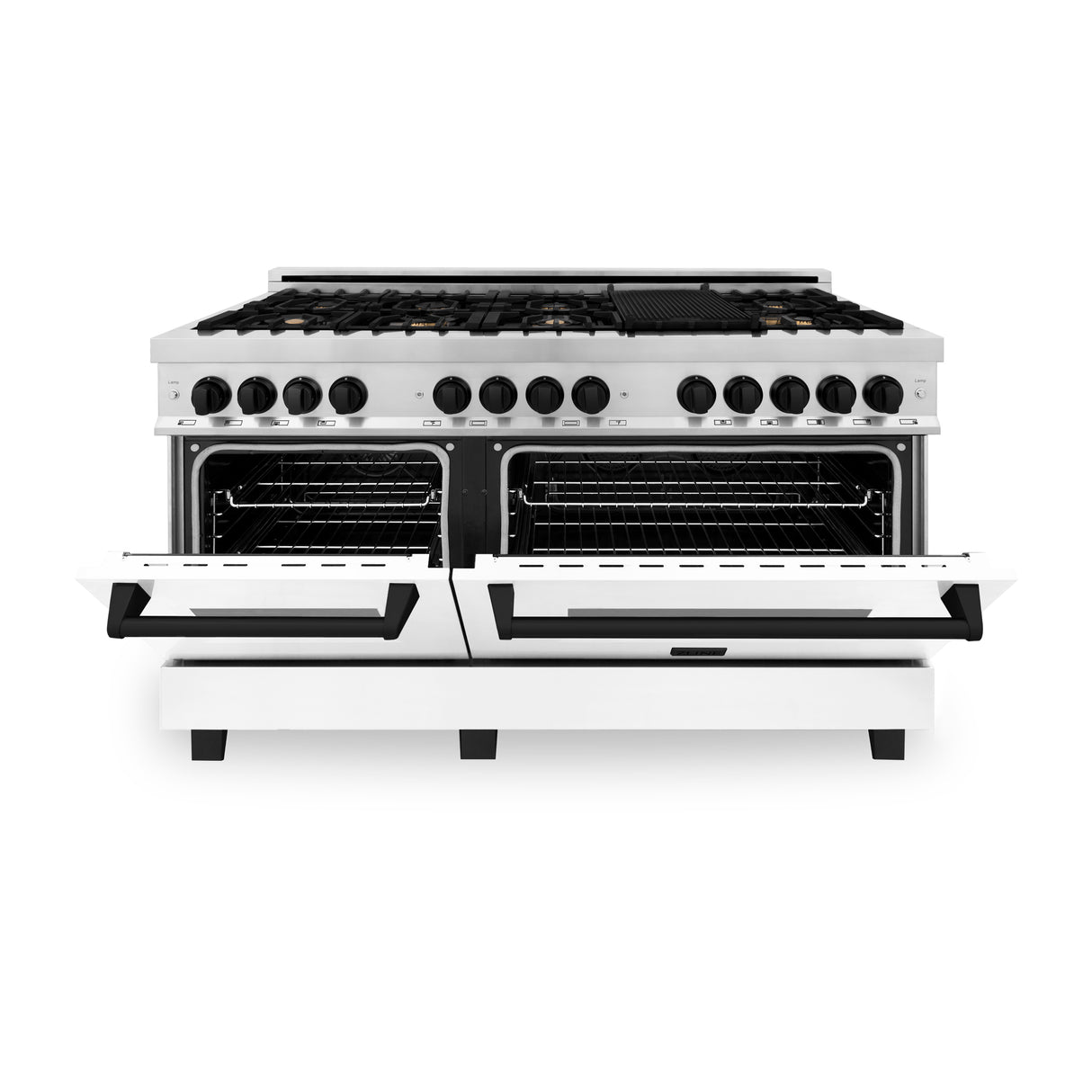 ZLINE Autograph Edition 60" 7.4 cu ft Dual Fuel Range with Gas Stove and Electric Oven in Stainless Steel with White Matte Door and Matte Black Accents (RAZ-WM-60-MB)