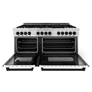 ZLINE Autograph Edition 60" 7.4 cu ft Dual Fuel Range with Gas Stove and Electric Oven in Stainless Steel with White Matte Door and Matte Black Accents (RAZ-WM-60-MB)