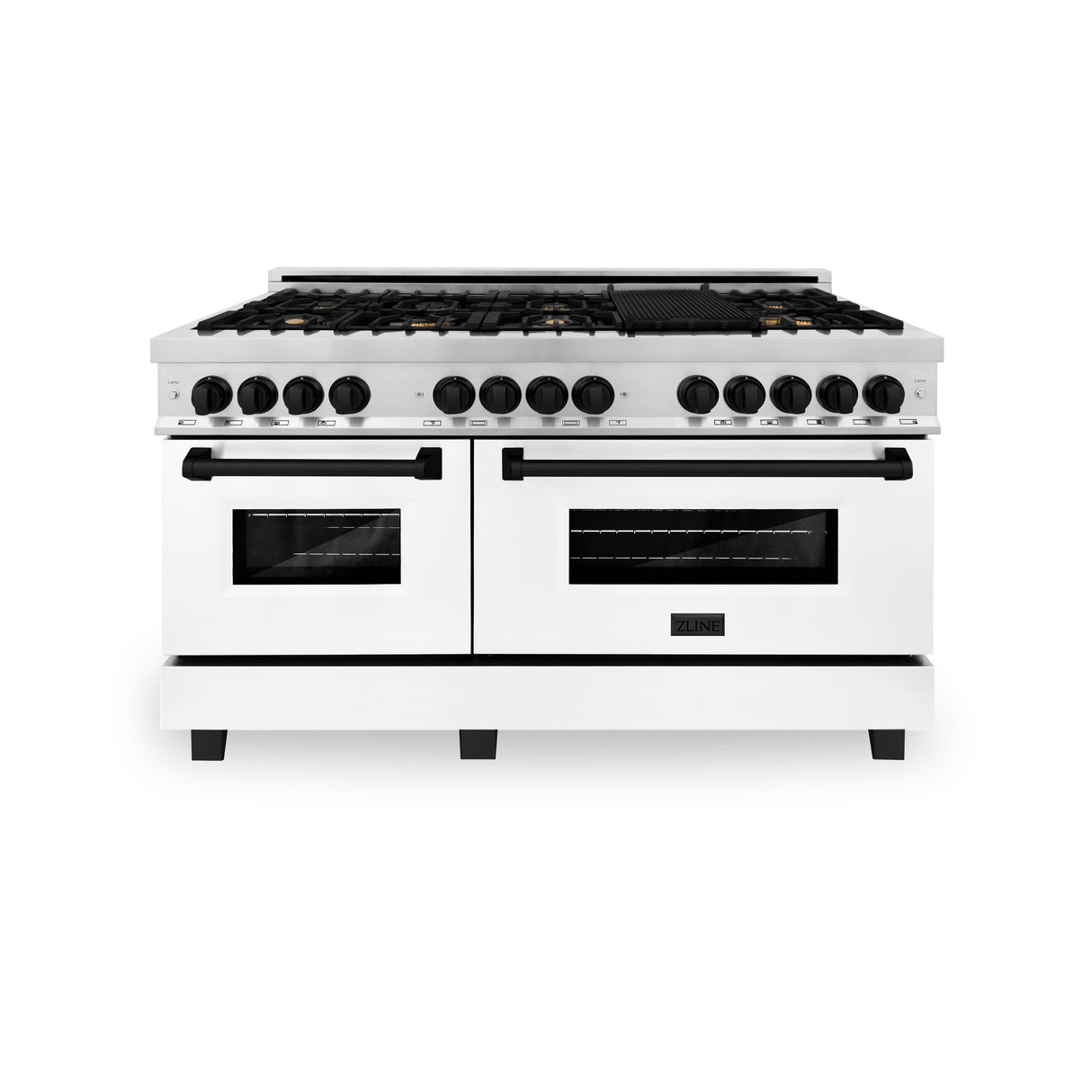 ZLINE Autograph Edition 60" 7.4 cu ft Dual Fuel Range with Gas Stove and Electric Oven in Stainless Steel with White Matte Door and Matte Black Accents (RAZ-WM-60-MB)