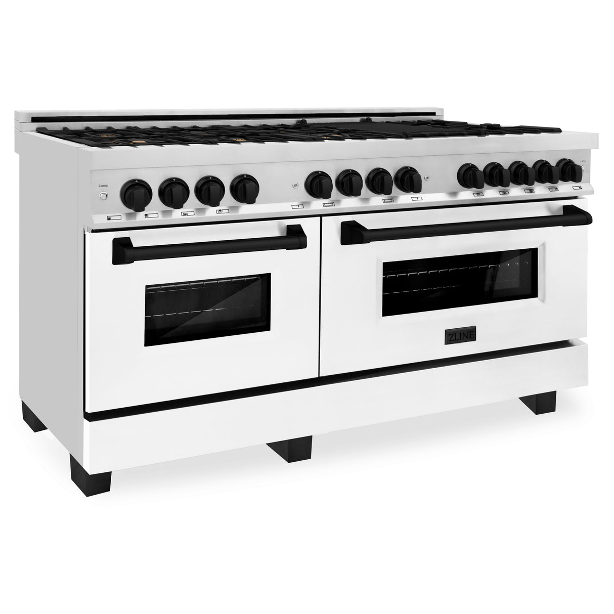 ZLINE Autograph Edition 60" 7.4 cu ft Dual Fuel Range with Gas Stove and Electric Oven in Stainless Steel with White Matte Door and Matte Black Accents (RAZ-WM-60-MB)