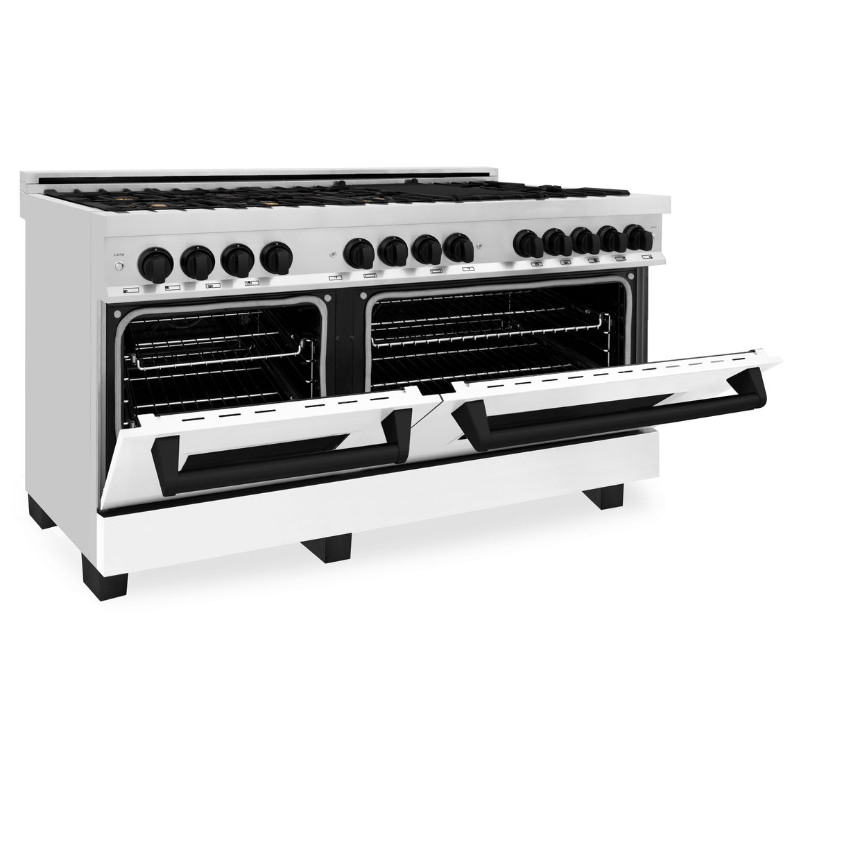 ZLINE Autograph Edition 60" 7.4 cu ft Dual Fuel Range with Gas Stove and Electric Oven in Stainless Steel with White Matte Door and Matte Black Accents (RAZ-WM-60-MB)