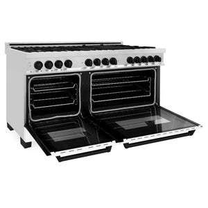 ZLINE Autograph Edition 60" 7.4 cu ft Dual Fuel Range with Gas Stove and Electric Oven in Stainless Steel with White Matte Door and Matte Black Accents (RAZ-WM-60-MB)