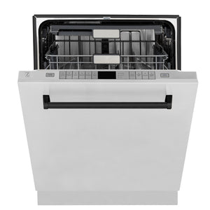 ZLINE Autograph Edition 24" 3rd Rack Top Control Built-In Tall Tub Dishwasher in Stainless Steel with Matte Black Handle, 45dBa (DWMTZ-304-24-MB)