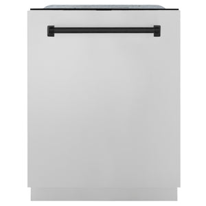 ZLINE Autograph Edition 24" 3rd Rack Top Control Built-In Tall Tub Dishwasher in Stainless Steel with Matte Black Handle, 45dBa (DWMTZ-304-24-MB)