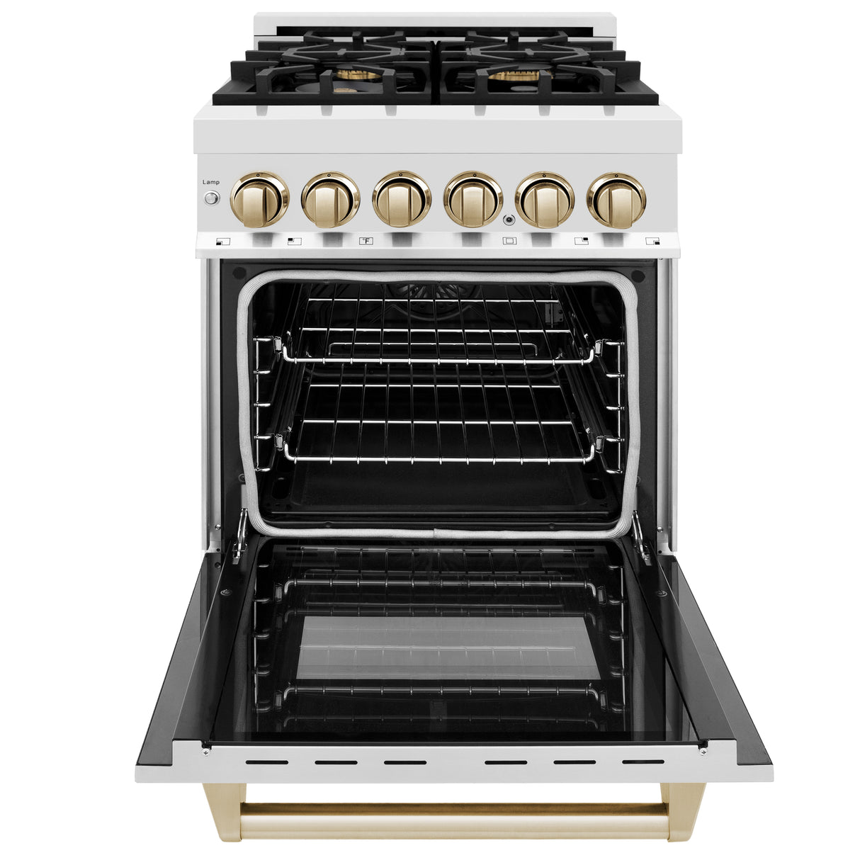 ZLINE Autograph Edition 24" 2.8 cu ft Dual Fuel Range with Gas Stove and Electric Oven in Stainless Steel with Gold Accents (RAZ-24-G)