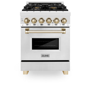 ZLINE Autograph Edition 24" 2.8 cu ft Dual Fuel Range with Gas Stove and Electric Oven in Stainless Steel with Gold Accents (RAZ-24-G)