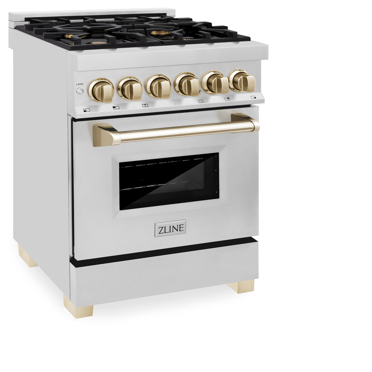 ZLINE Autograph Edition 24" 2.8 cu ft Dual Fuel Range with Gas Stove and Electric Oven in Stainless Steel with Gold Accents (RAZ-24-G)