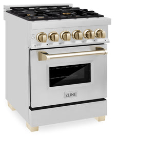 ZLINE Autograph Edition 24" 2.8 cu ft Dual Fuel Range with Gas Stove and Electric Oven in Stainless Steel with Gold Accents (RAZ-24-G)