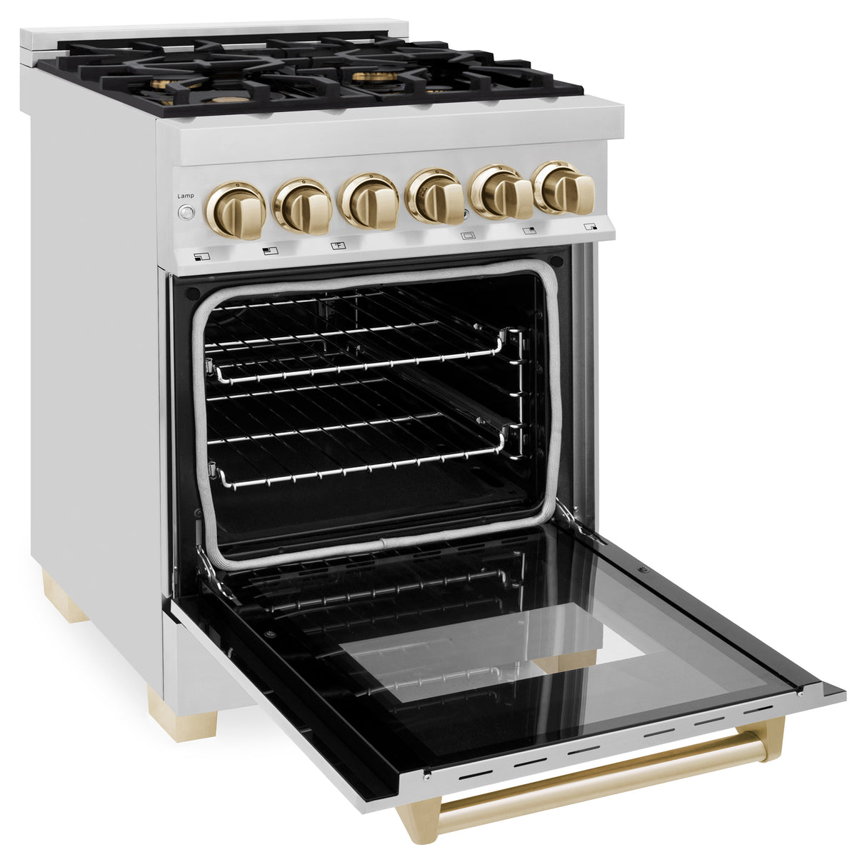 ZLINE Autograph Edition 24" 2.8 cu ft Dual Fuel Range with Gas Stove and Electric Oven in Stainless Steel with Gold Accents (RAZ-24-G)