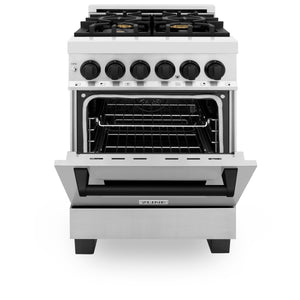 ZLINE Autograph Edition 24" 2.8 cu ft Dual Fuel Range with Gas Stove and Electric Oven in Stainless Steel with Matte Black Accents (RAZ-24-MB)