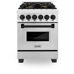 ZLINE Autograph Edition 24" 2.8 cu ft Dual Fuel Range with Gas Stove and Electric Oven in Stainless Steel with Matte Black Accents (RAZ-24-MB)