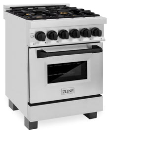 ZLINE Autograph Edition 24" 2.8 cu ft Dual Fuel Range with Gas Stove and Electric Oven in Stainless Steel with Matte Black Accents (RAZ-24-MB)