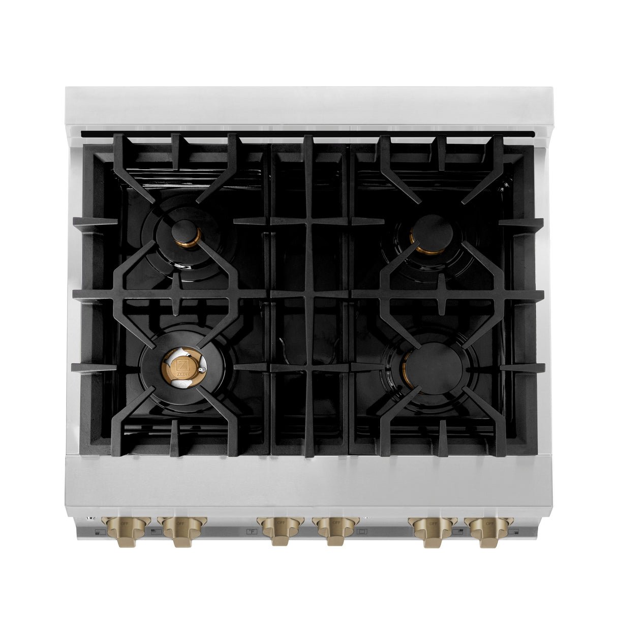 ZLINE Autograph Edition 30" 4.0 cu ft Dual Fuel Range with Gas Stove and Electric Oven in Stainless Steel with Champagne Bronze Accents (RAZ-30-CB)