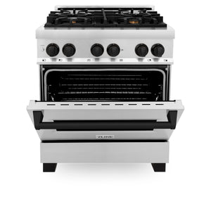 ZLINE Autograph Edition 30" 4.0 cu ft Dual Fuel Range with Gas Stove and Electric Oven in Stainless Steel with Matte Black Accents (RAZ-30-MB)