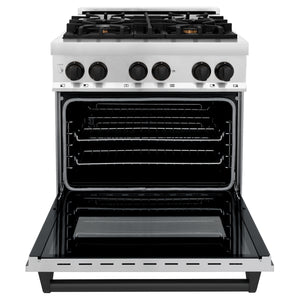 ZLINE Autograph Edition 30" 4.0 cu ft Dual Fuel Range with Gas Stove and Electric Oven in Stainless Steel with Matte Black Accents (RAZ-30-MB)