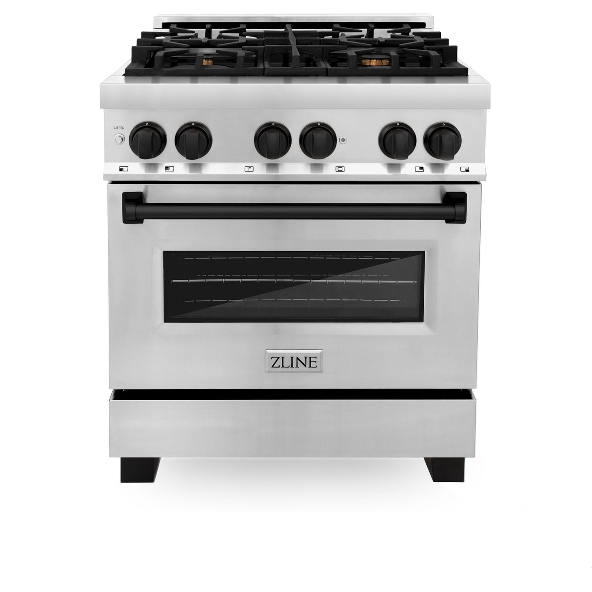 ZLINE Autograph Edition 30" 4.0 cu ft Dual Fuel Range with Gas Stove and Electric Oven in Stainless Steel with Matte Black Accents (RAZ-30-MB)