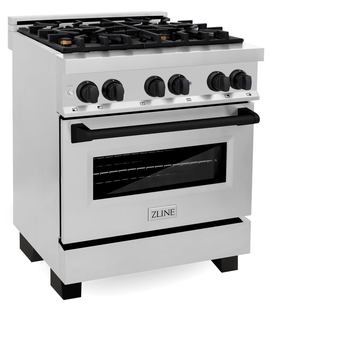 ZLINE Autograph Edition 30" 4.0 cu ft Dual Fuel Range with Gas Stove and Electric Oven in Stainless Steel with Matte Black Accents (RAZ-30-MB)