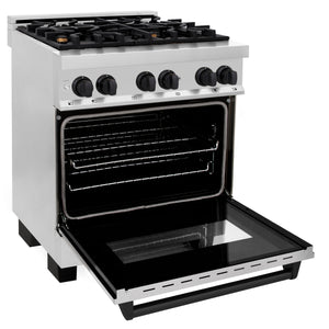 ZLINE Autograph Edition 30" 4.0 cu ft Dual Fuel Range with Gas Stove and Electric Oven in Stainless Steel with Matte Black Accents (RAZ-30-MB)