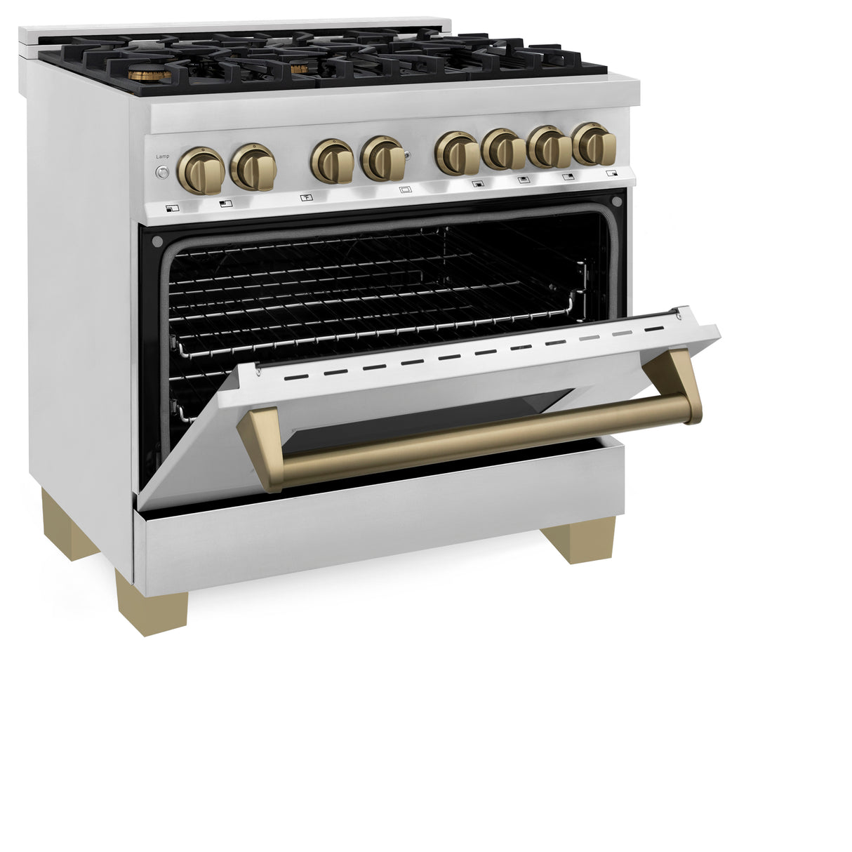 ZLINE Autograph Edition 36" 4.6 cu ft Dual Fuel Range with Gas Stove and Electric Oven in Stainless Steel with Champagne Bronze Accents (RAZ-36-CB)