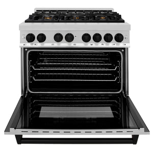 ZLINE Autograph Edition 36" 4.6 cu ft Dual Fuel Range with Gas Stove and Electric Oven in Stainless Steel with Matte Black Accents (RAZ-36-MB)