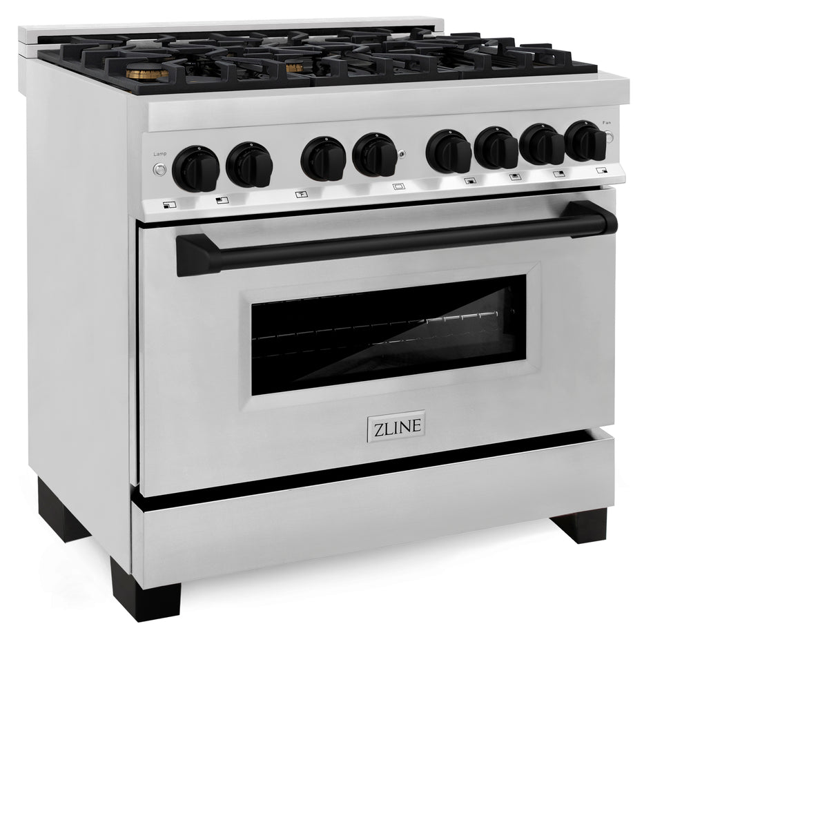 ZLINE Autograph Edition 36" 4.6 cu ft Dual Fuel Range with Gas Stove and Electric Oven in Stainless Steel with Matte Black Accents (RAZ-36-MB)