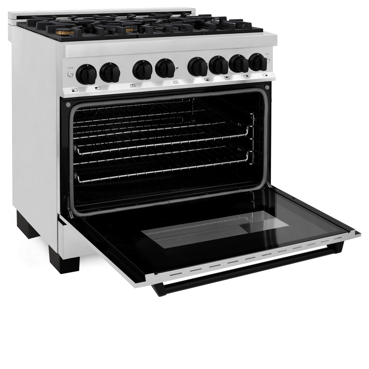 ZLINE Autograph Edition 36" 4.6 cu ft Dual Fuel Range with Gas Stove and Electric Oven in Stainless Steel with Matte Black Accents (RAZ-36-MB)