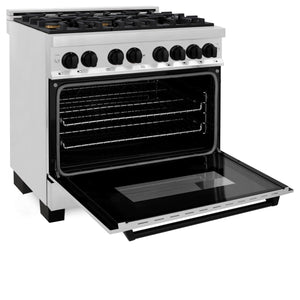 ZLINE Autograph Edition 36" 4.6 cu ft Dual Fuel Range with Gas Stove and Electric Oven in Stainless Steel with Matte Black Accents (RAZ-36-MB)