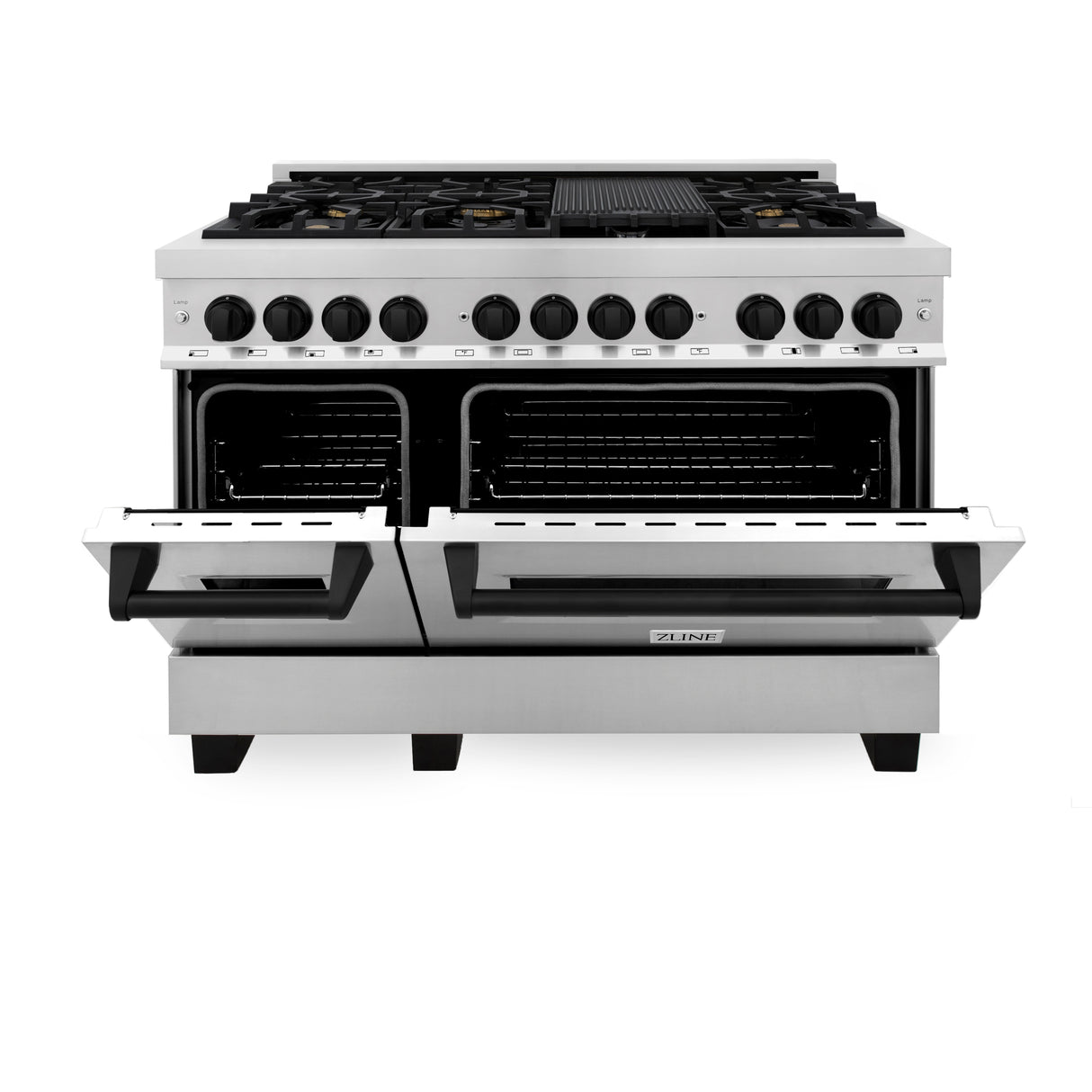 ZLINE Autograph Edition 48" 6.0 cu ft Dual Fuel Range with Gas Stove and Electric Oven in Stainless Steel with Matte Black Accents (RAZ-48-MB)