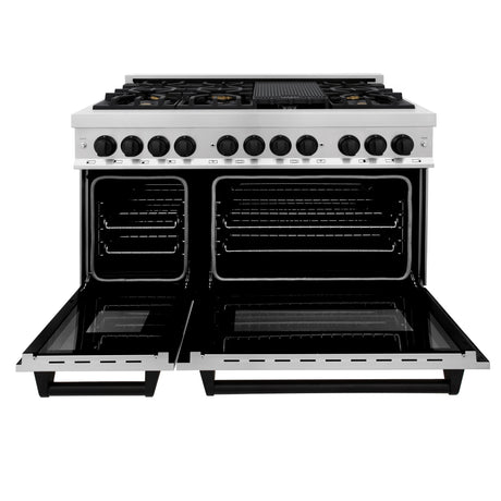 ZLINE Autograph Edition 48" 6.0 cu ft Dual Fuel Range with Gas Stove and Electric Oven in Stainless Steel with Matte Black Accents (RAZ-48-MB)