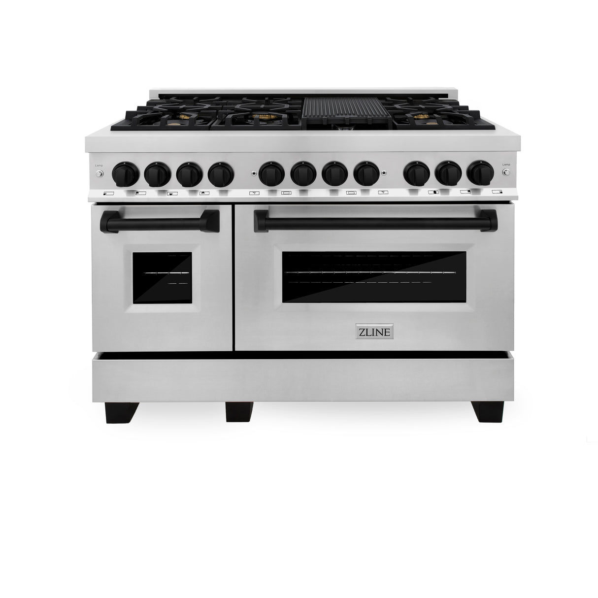 ZLINE Autograph Edition 48" 6.0 cu ft Dual Fuel Range with Gas Stove and Electric Oven in Stainless Steel with Matte Black Accents (RAZ-48-MB)