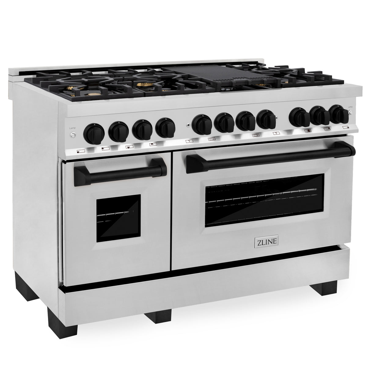 ZLINE Autograph Edition 48" 6.0 cu ft Dual Fuel Range with Gas Stove and Electric Oven in Stainless Steel with Matte Black Accents (RAZ-48-MB)