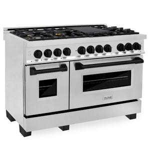 ZLINE Autograph Edition 48" 6.0 cu ft Dual Fuel Range with Gas Stove and Electric Oven in Stainless Steel with Matte Black Accents (RAZ-48-MB)