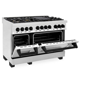 ZLINE Autograph Edition 48" 6.0 cu ft Dual Fuel Range with Gas Stove and Electric Oven in Stainless Steel with Matte Black Accents (RAZ-48-MB)