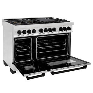 ZLINE Autograph Edition 48" 6.0 cu ft Dual Fuel Range with Gas Stove and Electric Oven in Stainless Steel with Matte Black Accents (RAZ-48-MB)