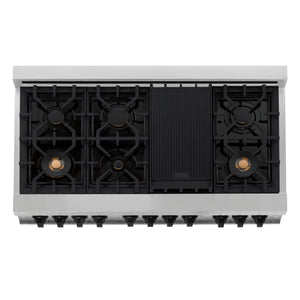 ZLINE Autograph Edition 48" 6.0 cu ft Dual Fuel Range with Gas Stove and Electric Oven in Stainless Steel with Matte Black Accents (RAZ-48-MB)