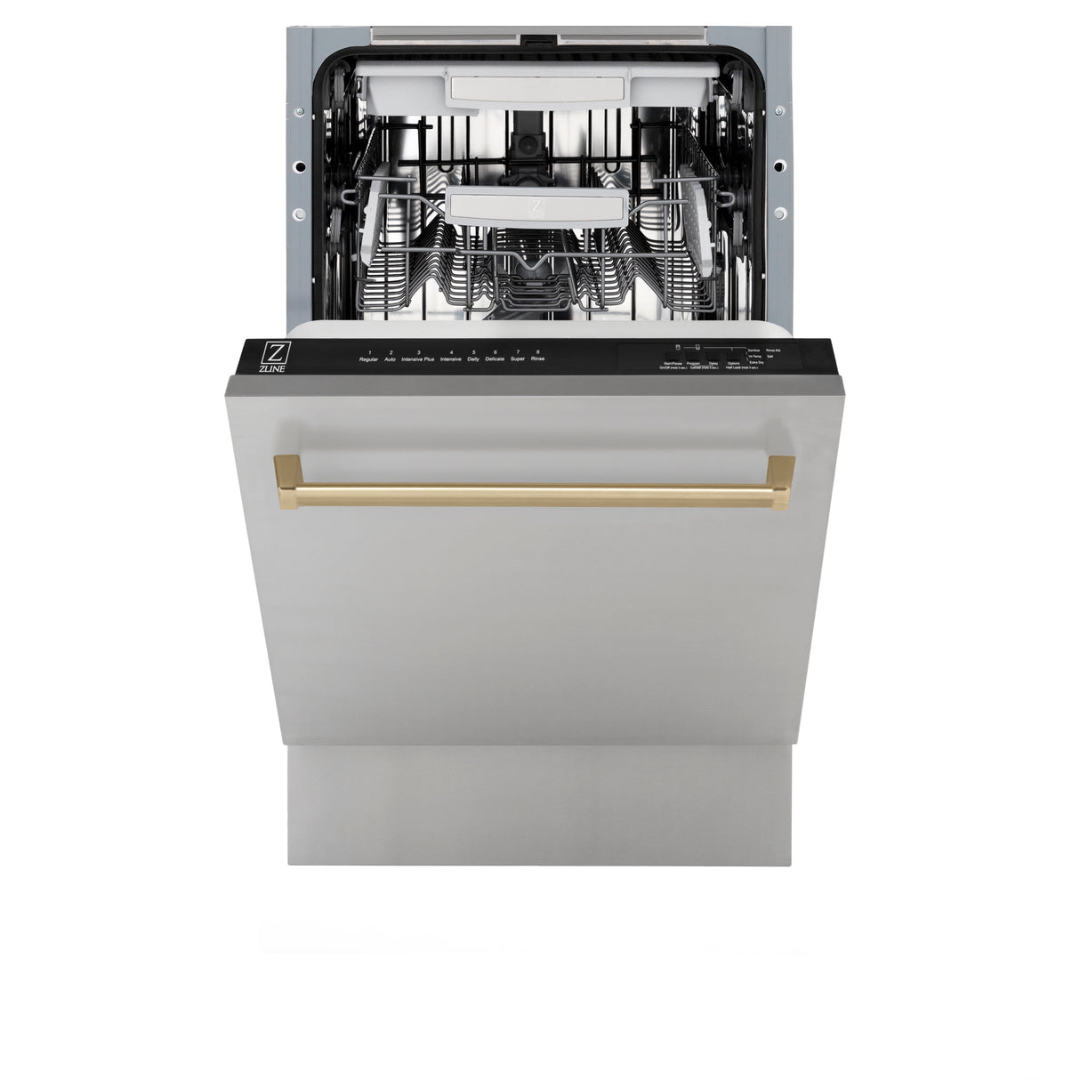 ZLINE Autograph Edition 18" Compact 3rd Rack Top Control Built-In Dishwasher in Stainless Steel with Champagne Bronze Handle, 51dBa (DWVZ-304-18-CB)