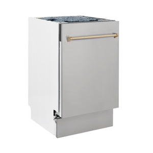 ZLINE Autograph Edition 18" Compact 3rd Rack Top Control Built-In Dishwasher in Stainless Steel with Champagne Bronze Handle, 51dBa (DWVZ-304-18-CB)