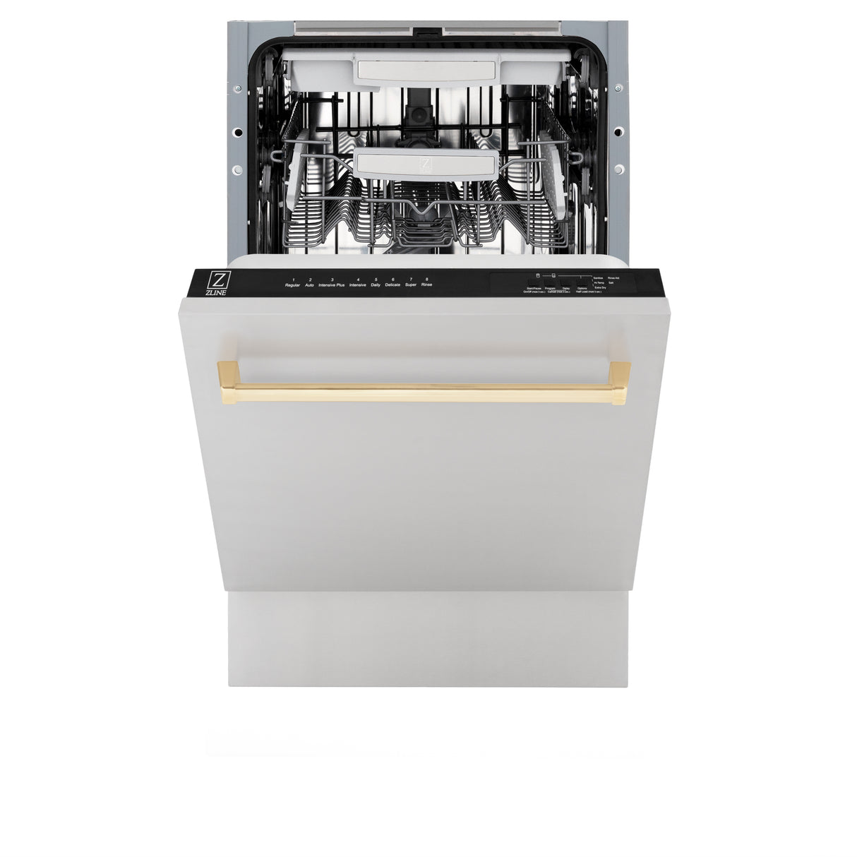 ZLINE Autograph Edition 18" Compact 3rd Rack Top Control Built-In Dishwasher in Stainless Steel with Gold Handle, 51dBa (DWVZ-304-18-G)