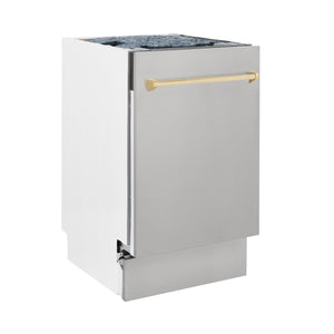 ZLINE Autograph Edition 18" Compact 3rd Rack Top Control Built-In Dishwasher in Stainless Steel with Gold Handle, 51dBa (DWVZ-304-18-G)